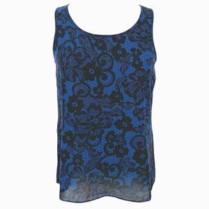 Express Floral Sleeveless Split Back Casual Blouse Blue Black Size Small NWT